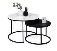 IDMarket - Lot de 2 Tables Basses gigognes Alaska Rondes 54/70 Effet marbre et Noir Pieds métal