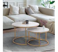 IDMARKET Lot de 2 tables basses gigognes ALASKA rondes 54/70 effet marbre et pied doré