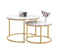 IDMarket Lot de 2 tables basses gigognes ALASKA rondes 54/70 effet marbre pieds dorés