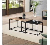 Lot de 2 tables basses gigognes DENTON 60/70 métal noir et bois design industriel
