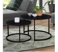 IDMARKET Lot de 2 tables basses gigognes DAVIS rondes 54/70 en métal noir mat design industriel