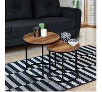 IDMarket – Lot de 2 tables basses gigognes Hawkins rondes 40/45 bois foncé design industriel