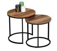 IDMarket - Lot de 2 Tables Basses gigognes Hawkins Rondes 40/45 Bois foncé Design Industriel