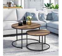 IDMARKET Lot de 2 tables basses gigognes HAWKINS rondes 54/70 bois foncé design industriel