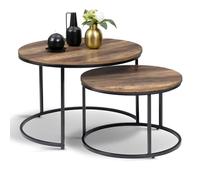 IDMarket - Lot de 2 Tables Basses gigognes Hawkins Rondes Bois foncé | 54/70 cm et pieds en métal noir, design industriel