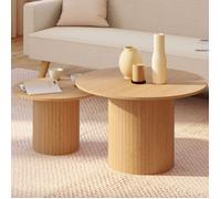 IDMARKET Lot de 2 tables basses gigognes JULIETTE rondes 50/70 effet lattes tasseau bois coloris chêne