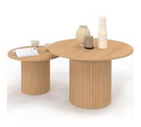 IDMarket - Lot de 2 Tables Basses gigognes Juliette Rondes 50/70 Effet Lattes tasseau Bois Coloris chêne