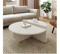 IDMARKET Lot de 2 tables basses rondes GUILIA 90 cm asymétriques effet travertin