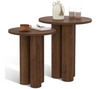 IDMarket - Lot de 2 Tables d'appoint Rondes Eloise 35/40 cm Bois Noyer | 2 bouts de canapé, tables de chevet avec 3 pieds cylindriques et plateau bois effet noyer