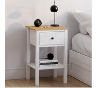 IDMarket – Lot de 2 tables de chevet Achille – 1 tiroir et 1 tablette – Blanc, plateau bois