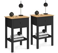 IDMARKET Lot de 2 tables de chevet ACHILLE 1 tiroir et 1 tablette noir et bois
