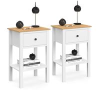 IDMarket - Lot de 2 Tables de Chevet Achille Blanc et Plateau Bois | Avec 1 tiroir et 1 tablette