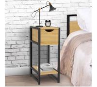 IDMARKET Lot de 2 tables de chevet DETROIT 1 tiroir avec tablette gain de place bois et métal noir design industriel