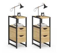 IDMarket Tables de chevet Detroit - Lot de 2, 2 tiroirs, 1 niche, bois et métal noir, industriel