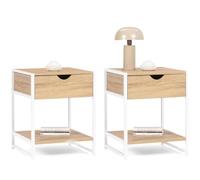 IDMarket - Tables de chevet DETROIT - Bois & métal blanc - 1 tiroir, 1 tablette - Lot de 2