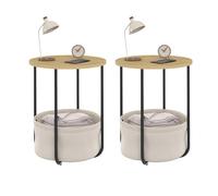 IDMarket Lot de 2 tables de chevet DETROIT rondes avec panier en tissu design industriel Bois G