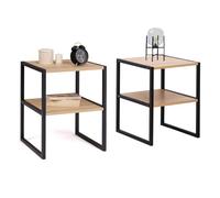 IDMarket - Lot de 2 Tables de Chevet Detroit Tables d'appoint Bois et métal Noir Design Industriel
