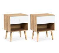 IDMARKET Lot de 2 tables de chevet EMMIE scandinaves 1 tiroir avec niche hêtre et blanc
