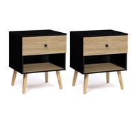 IDMarket Tables de chevet EMMIE Lot de 2 1 tiroir avec niche scandinaves Noir et hêtre