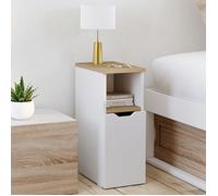 IDMARKET Lot de 2 tables de chevet étroites ANOUK 1 porte avec niche blanc et bois
