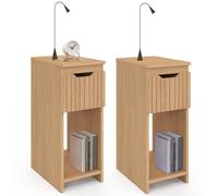 IDMarket - Lot de 2 Tables de Chevet étroites Anouk 1 tiroir Effet Lattes et Bois