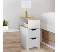 IDMarket - Lot de 2 tables de chevet Anouk - 2 tiroirs, niche latérale réversible - blanc et bois