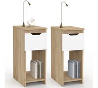 IDMARKET Lot de 2 tables de chevet ANOUK étroites 1 tiroir niche bois façon hêtre blanc