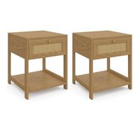 IDMarket - Lot de 2 tables de chevet HANAE vintage effet naturel cannage | Avec 1 tiroir avec tablette
