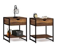 IDMarket - Lot de 2 Tables de Chevet Hawkins 1 tiroir avec Tablette Bois foncé Design Industriel