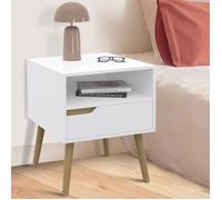 Lot de 2 tables de chevet HELSINKI scandinaves 1 tiroir avec niche blanc