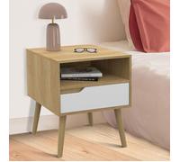 IDMARKET Lot de 2 tables de chevet HELSINKI scandinaves 1 tiroir avec niche effet hêtre et blanc