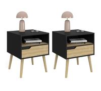 IDMarket Tables de chevet Helsinki scandinaves 1 tiroir avec niche noir effet hêtre - Lot de 2