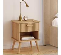 IDMARKET Lot de 2 tables de chevet JULIETTE 1 tiroir avec niche effet lattes tasseau bois