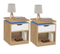 IDMarket Lot de 2 tables de chevet LUNA à LEDS 1 tiroir niche hêtre et blanc