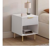 IDMARKET Lot de 2 tables de chevet MARCEL 1 tiroir avec niche effet lattes blanc et doré