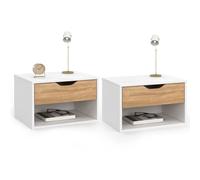 IDMarket - Lot de 2 Tables de Chevet murales Cathy Bois et Blanc | Avec 1 tiroir et 1 niche
