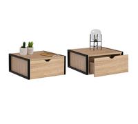 IDMarket – Lot de 2 tables de chevet murales Detroit 1 tiroir bois et métal noir design industriel