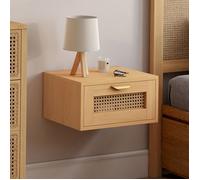 IDMARKET Lot de 2 tables de chevet murales EDHEN 1 tiroir étagère suspendue cannage et bois