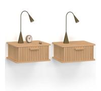 IDMarket - Lot de 2 Tables de Chevet murales Juliette 1 tiroir étagère Suspendue Lattes tasseau Bois