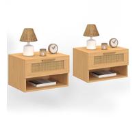 IDMarket – Lot de 2 tables de chevet murales Robert 1 tiroir niche effet naturel cannage et bois