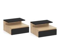 IDMarket - Lot de 2 Tables de Chevet murales TOMI Bois et Noir | Avec 1 tiroir suspendu