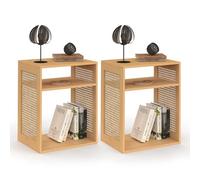 IDMARKET Lot de 2 tables de chevet NORA avec rangements ouverts cannage et bois