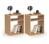 IDMarket - Lot de 2 Tables de Chevet Nora Effet Lattes et Bois | Avec rangements ouverts