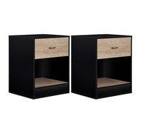 IDMarket - Lot de 2 Tables de Chevet Olga 1 tiroir avec Niche Bois Noir et tiroir façon hêtre