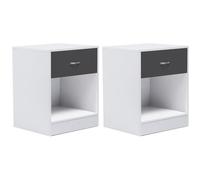 IDMarket Tables de chevet OLGA – Lot de 2, 1 tiroir avec niche, bois blanc & tiroir gris