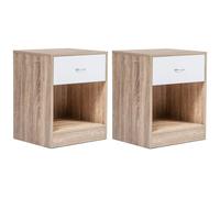 Lot De 2 Tables De Chevet Olga Bois Façon Hêtre Et Tiroir Blanc