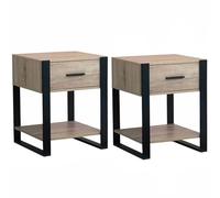 IDMarket – Lot de 2 tables de chevet Onyx 1 tiroir avec tablette bois et noir