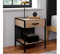 IDMARKET Lot de 2 tables de chevet PRESTON 1 tiroir avec tablette acier perforé design industriel