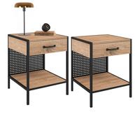 IDMarket Tables de chevet PRESTON, 1 tiroir, tablette acier perforé design industriel – Lot de 2