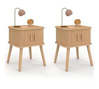 IDMarket Table de chevet Romie - effet lattes, 2 portes coulissantes - Lot de 2